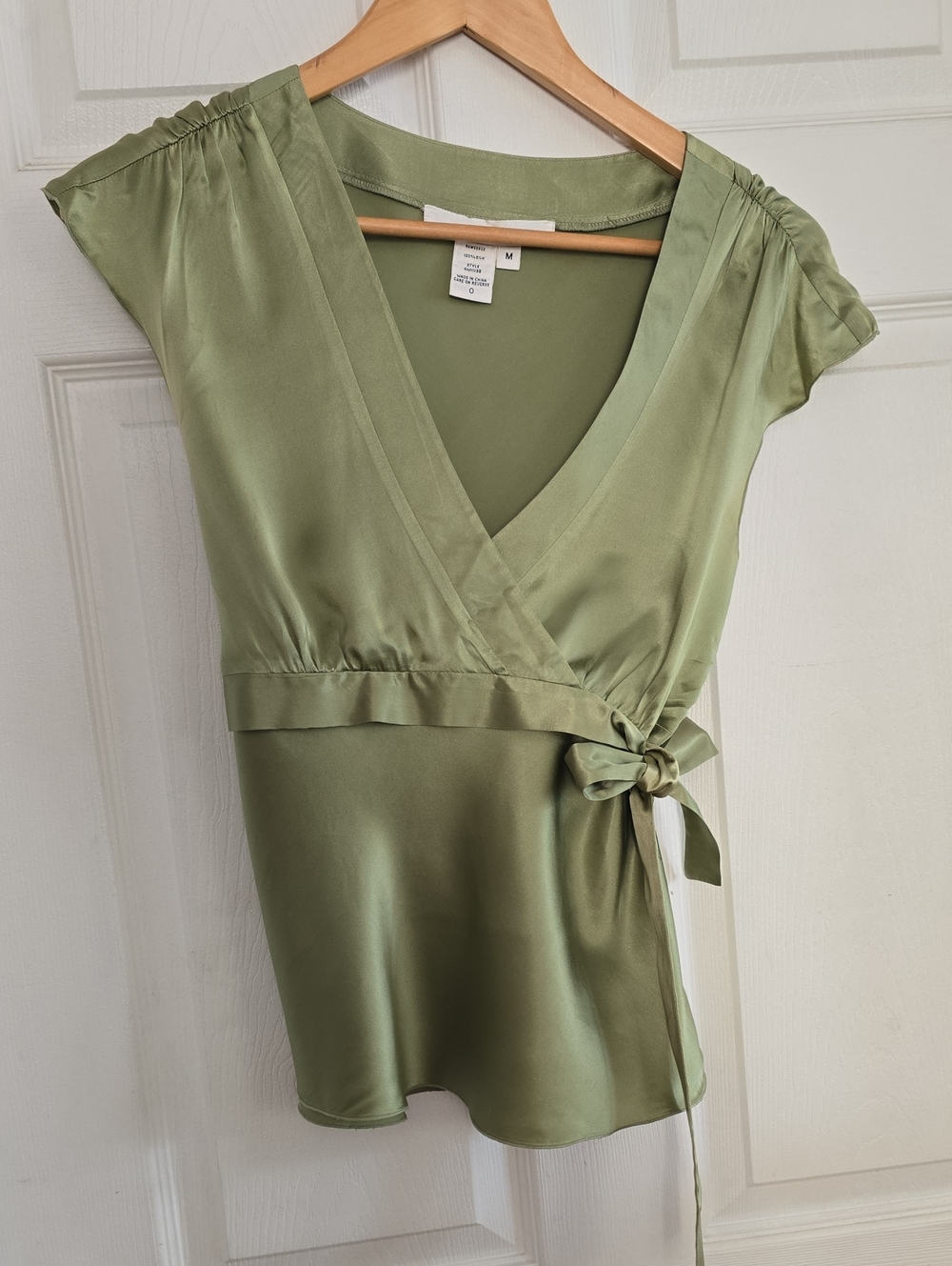 Studio M Sage Green Satin Wrap Top